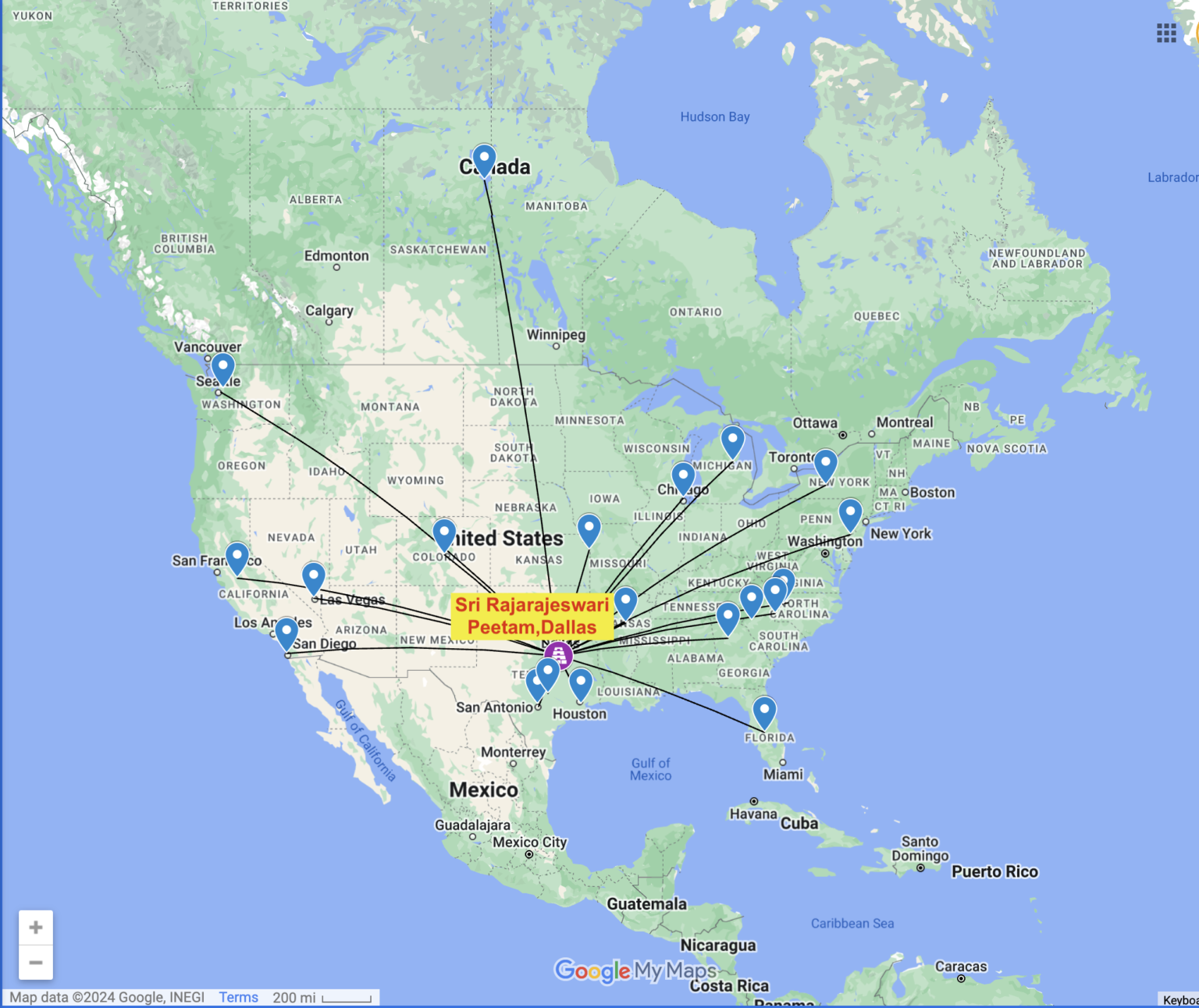Sri Rajarajeshwari Peetham USA Locations